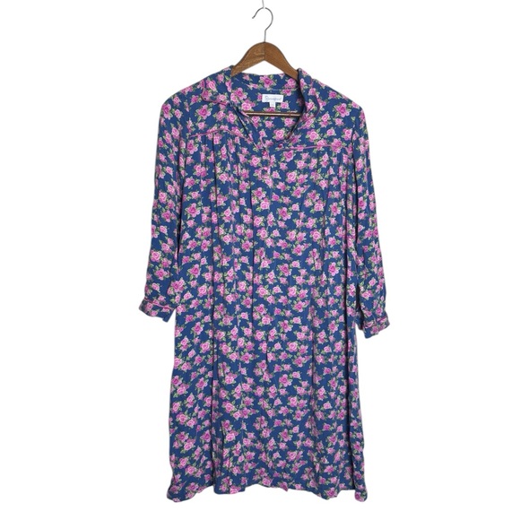 Pajamagram Blue Pink Rose Print Floral Nightgown Sleep Dress - Picture 1 of 6